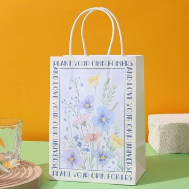 Premium floral kraft gift paper bags with elegant flower design