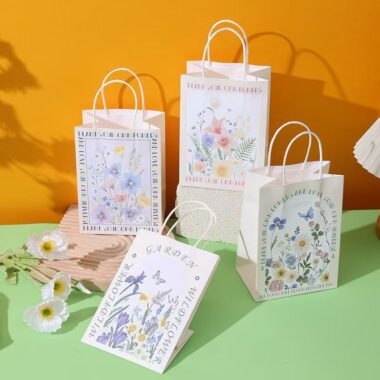 Premium floral kraft gift paper bags with elegant flower design
