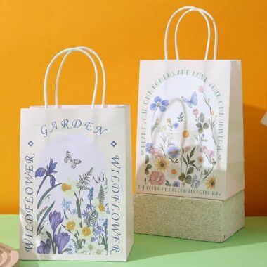 Premium floral kraft gift paper bags with elegant flower design