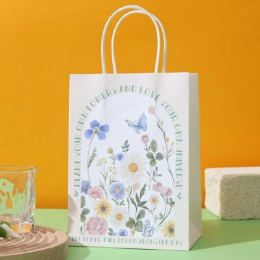 Premium floral kraft gift paper bags with elegant flower design