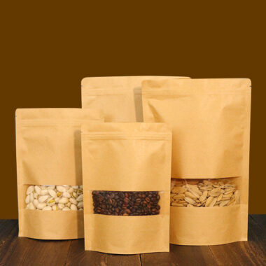 Recyclable food grade kraft paper pouches with clear window