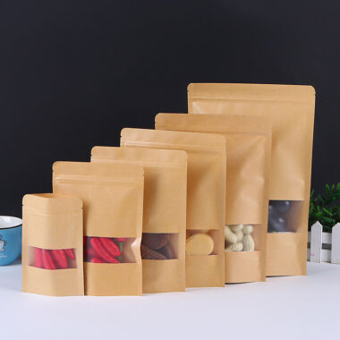 Recyclable food grade kraft paper pouches with clear window