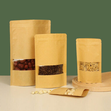 Recyclable food grade kraft paper pouches with clear window