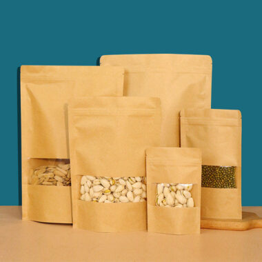Recyclable food grade kraft paper pouches with clear window