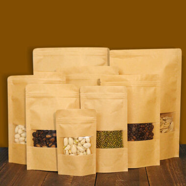Recyclable food grade kraft paper pouches with clear window