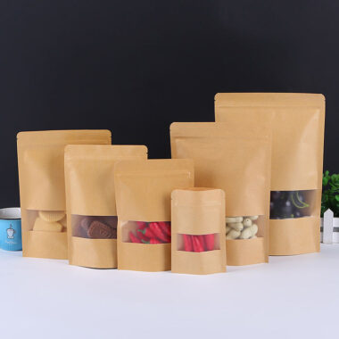 Recyclable food grade kraft paper pouches with clear window