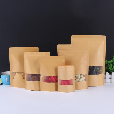 Brown zipper paper pouches with window for food packaging