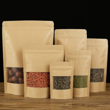 Brown zipper paper pouches with window for food packaging