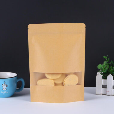Brown zipper paper pouches with window for food packaging