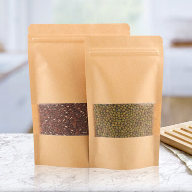 Brown zipper paper pouches with window for food packaging