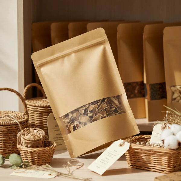 Brown zipper paper pouches with window for food packaging