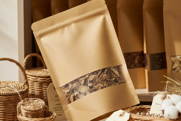 Food Packaging Brown Zipper Paper Pouches with Window (7) Brown zipper paper pouches with window for food packaging