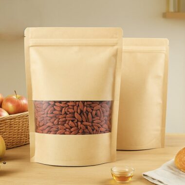 Brown zipper paper pouches with window for food packaging