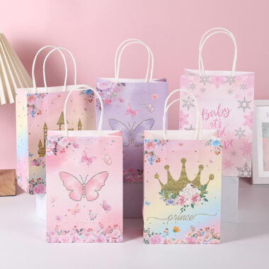 Kids birthday handle kraft gift paper bags