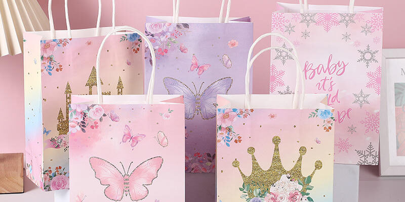Kids birthday handle kraft gift paper bags