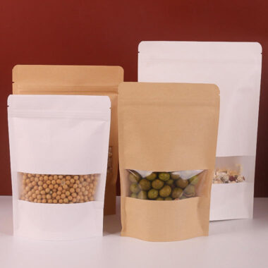 Kraft paper pouches with window for tea nut food packaging