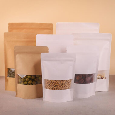 Kraft paper pouches with window for tea nut food packaging