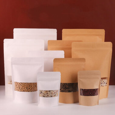 Kraft paper pouches with window for tea nut food packaging