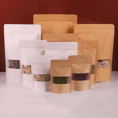 Kraft paper pouches with window for tea nut food packaging