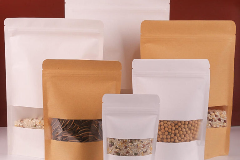 Kraft Paper Pouches with Window for Tea and Nuts (6) Kraft paper pouches with window for tea nut food packaging
