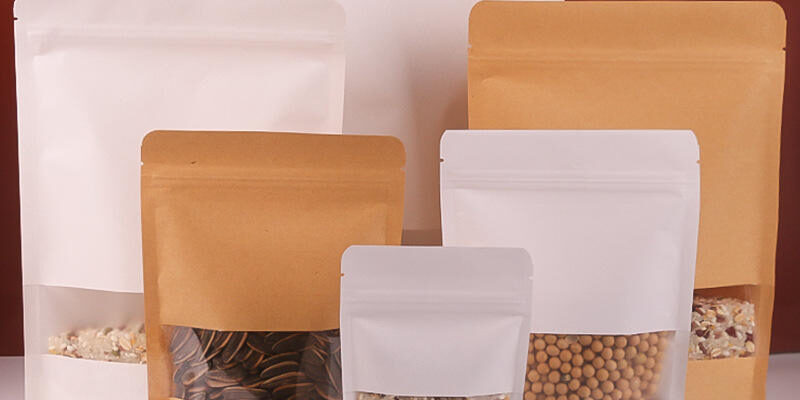 Kraft paper pouches with window for tea nut food packaging