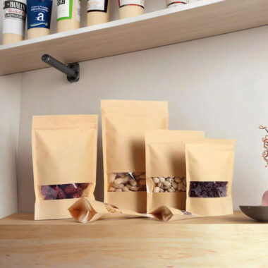 Kraft paper pouches with window for tea nut food packaging