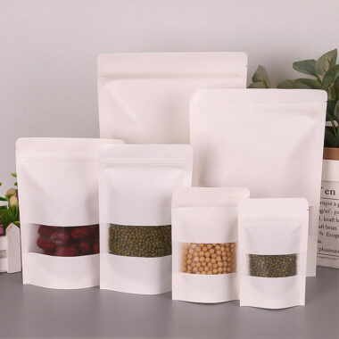 Kraft paper pouches with window for tea nut food packaging