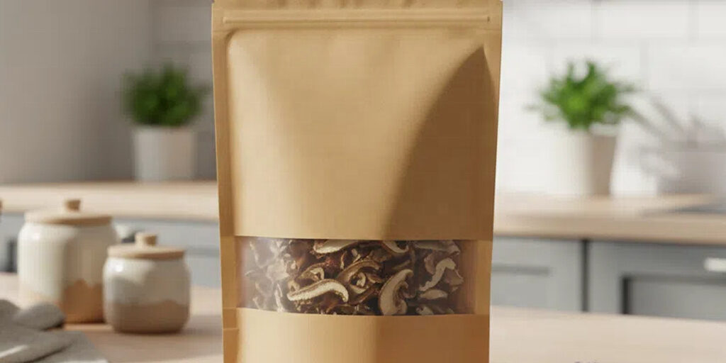 Resealable kraft paper pouches with clear window packaging