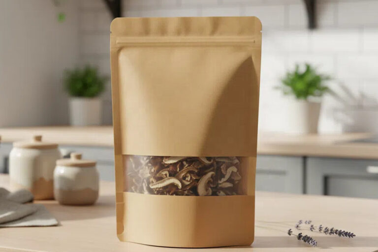 Kraft Paper Pouches with Zipper and Window (6) Resealable kraft paper pouches with clear window packaging