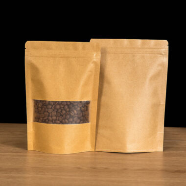 Resealable kraft paper pouches with clear window packaging