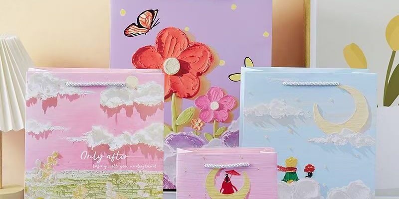 Oil painting creative gift paper bags with artistic design