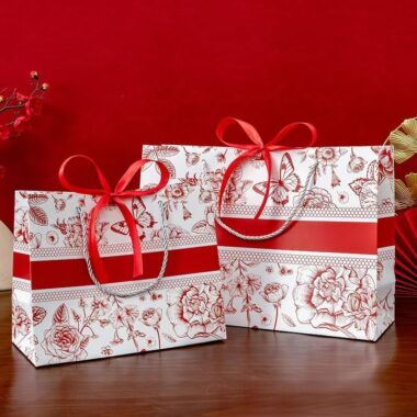 Red floral butterfly shopping and gift paper bags