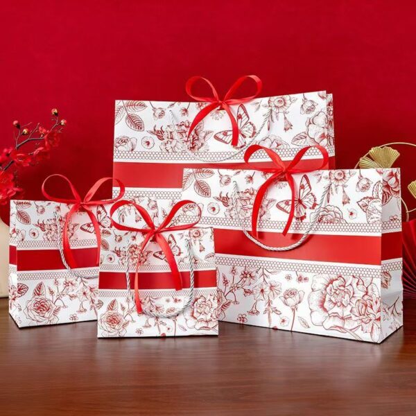 Red floral butterfly shopping and gift paper bags