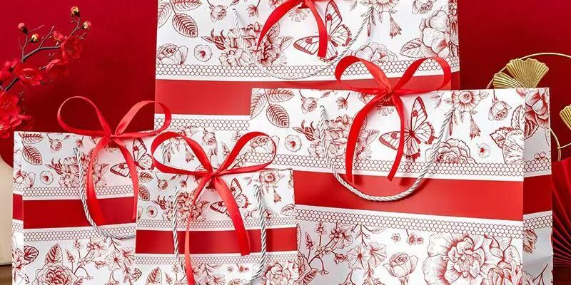Red floral butterfly shopping and gift paper bags