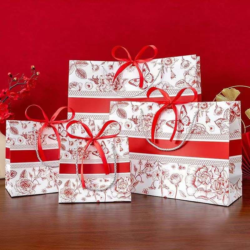 Red floral butterfly shopping and gift paper bags