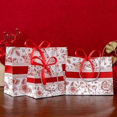 Red floral butterfly shopping and gift paper bags