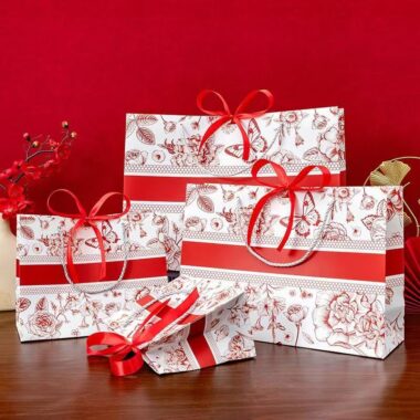 Red floral butterfly shopping and gift paper bags