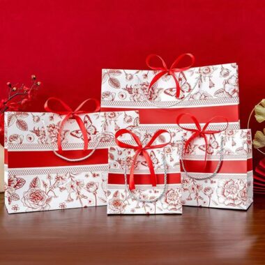 Red floral butterfly shopping and gift paper bags