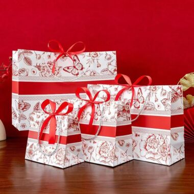 Red floral butterfly shopping and gift paper bags