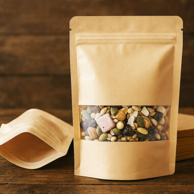 Food kraft paper pouches with window and resealable zipper