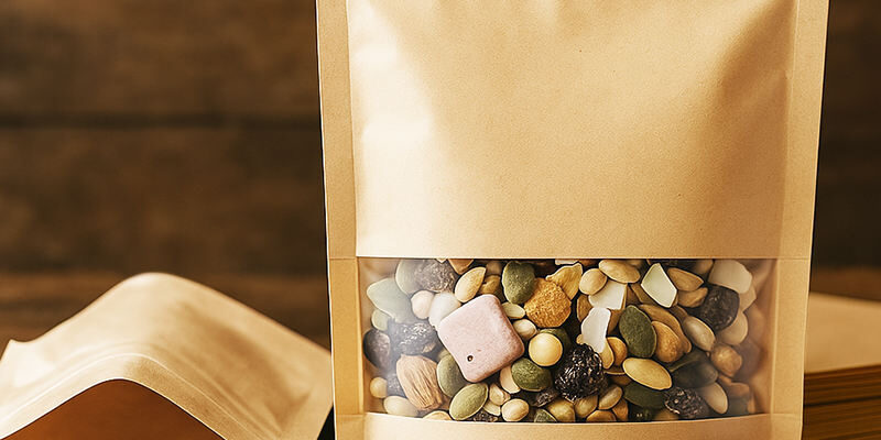 Food kraft paper pouches with window and resealable zipper