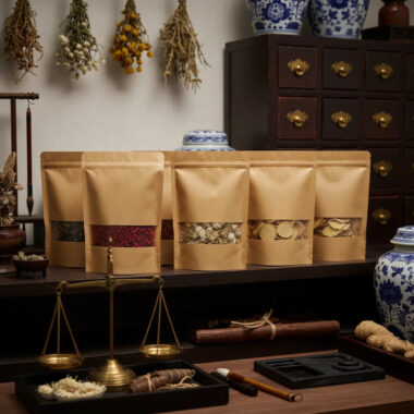 Food kraft paper pouches with window and resealable zipper