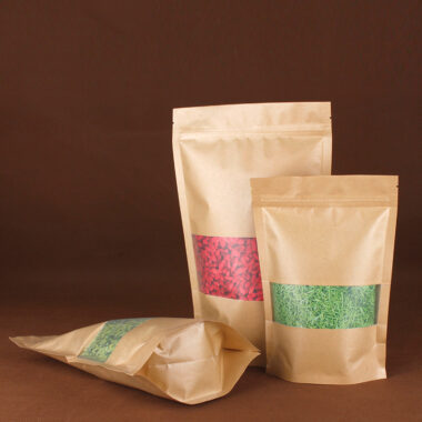 Food grade resealable kraft paper pouches with clear window