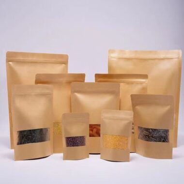Food grade resealable kraft paper pouches with clear window