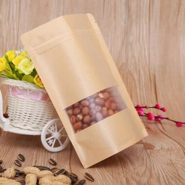 Food grade resealable kraft paper pouches with clear window