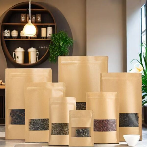 Food grade resealable kraft paper pouches with clear window