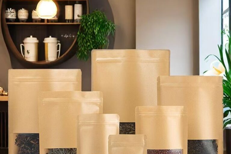 Resealable Kraft Paper Pouches for Coffee and Snacks (4) Food grade resealable kraft paper pouches with clear window