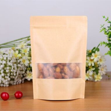 Food grade resealable kraft paper pouches with clear window