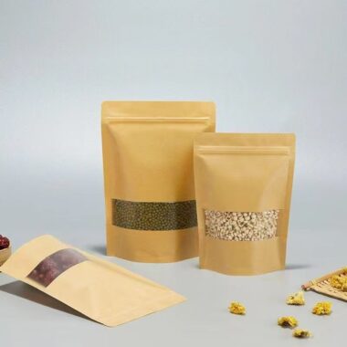Food grade resealable kraft paper pouches with clear window