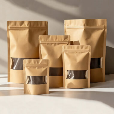 Food grade resealable kraft paper pouches with clear window